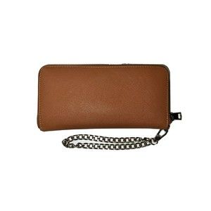 Leather Tan Wallet Gold Chain Wristlet